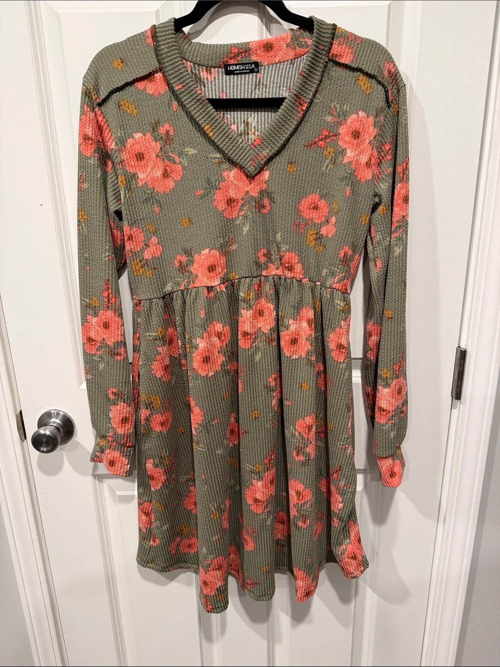 HEIMISH USA Olive Midi Dress with Coral Floral Print